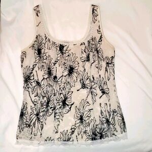 dressbarn Tank with Sheer Overlay and Lacy Bottom Black & White 337